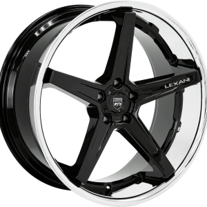 19" LEXANI WHEELS SAVAGE GLOSS BLACK WITH CHROME LIP FINISH RIMS