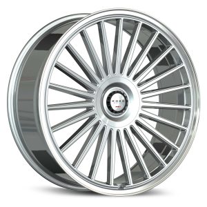 24" KOKO KUTURE WHEELS PARLATO GLOSS SILVER POLISHED LIP FINISH FLOW FORMED RIMS
