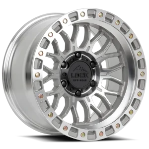 17" LOCK OFF-ROAD WHEELS COMBAT MACHINED POLISHED CLEAR COAT FINISH RIMS