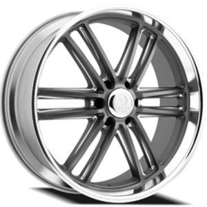 24" RESTO WHEEL CO R103 MAVERICK TEXTURED GUNMETAL CENTER WITH MILLED WINDOW AND DIAMOND CUT LIP 6-LUG RIMS