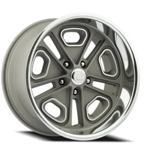 22" RESTO WHEEL CO R102 DEL RAY TEXTURED GUNMETAL CENTER WITH MILLED WINDOW AND DIAMOND CUT LIP RIMS