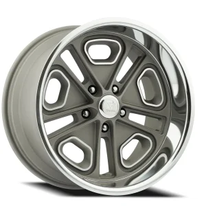 17" RESTO WHEEL CO R102 DEL RAY TEXTURED GUNMETAL CENTER WITH MILLED WINDOW AND DIAMOND CUT LIP RIMS