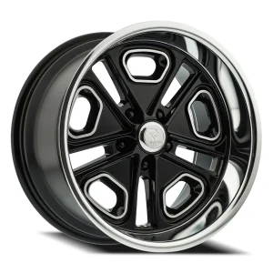 17" RESTO WHEEL CO R102 DEL RAY GLOSS BLACK CENTER WITH MILLED WINDOW AND DIAMOND CUT LIP RIMS