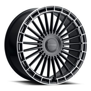 22" MV FORGED WHEELS MVF-40 BLACK DIAMOND RING FLOATING CAPS FLOW FORM RIMS