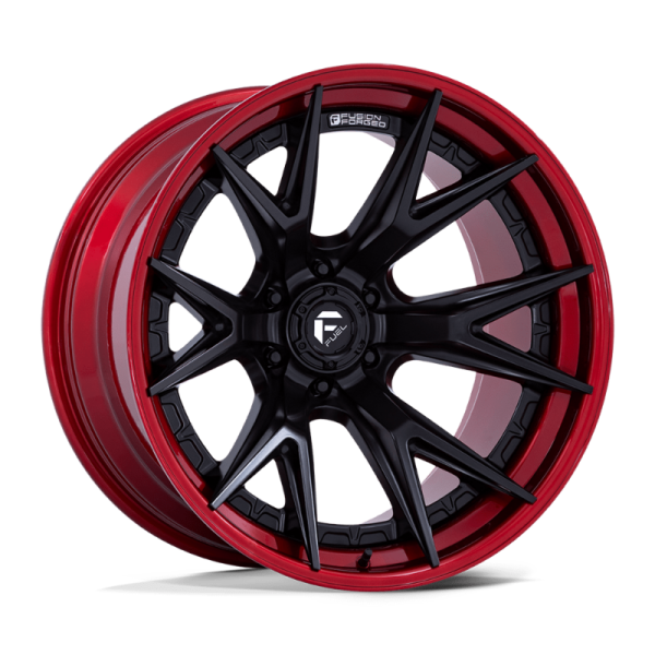 4516678926844a2d71dc1d828e70c34d22c8be843ca090305aca7fb985b1b74d 17" FUEL WHEELS FC402 CATALYST MATTE BLACK WITH CANDY RED LIP OFF-ROAD FUSION FORGED RIMS