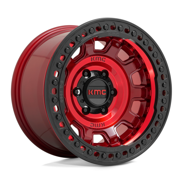 17" KMC WHEELS KM236 TANK BEADLOCK CANDY RED FINISH RIMS
