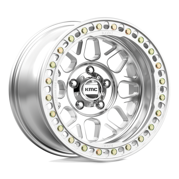 17" KMC WHEELS KM235 GRENADE CRAWL BEADLOCK MACHINED FINISH RIMS