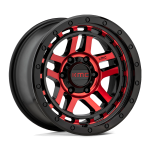 17" KMC WHEELS KM540 RECON GLOSS BLACK MACHINED WITH RED TINT FINISH RIMS