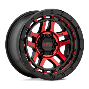 17" KMC WHEELS KM540 RECON GLOSS BLACK MACHINED WITH RED TINT FINISH RIMS