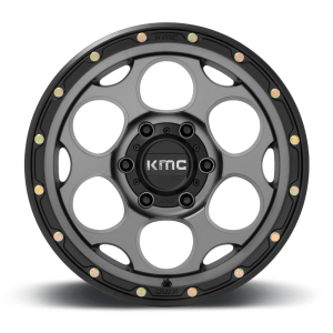 17" KMC WHEELS KM541 DIRTY HARRY SATIN GRAY WITH BLACK LIP FINISH RIMS - Image 2