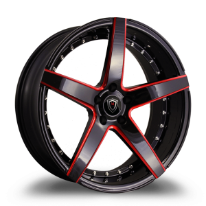 20" MARQUEE WHEELS M3226 GLOSS BLACK RED MILLING FINISH RIMS