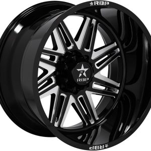 24x14" RBP WHEELS FALCON 82R GLOSS BLACK MACHINED GROVESD FINISH RIMS ONLY 8 LUG ET-76