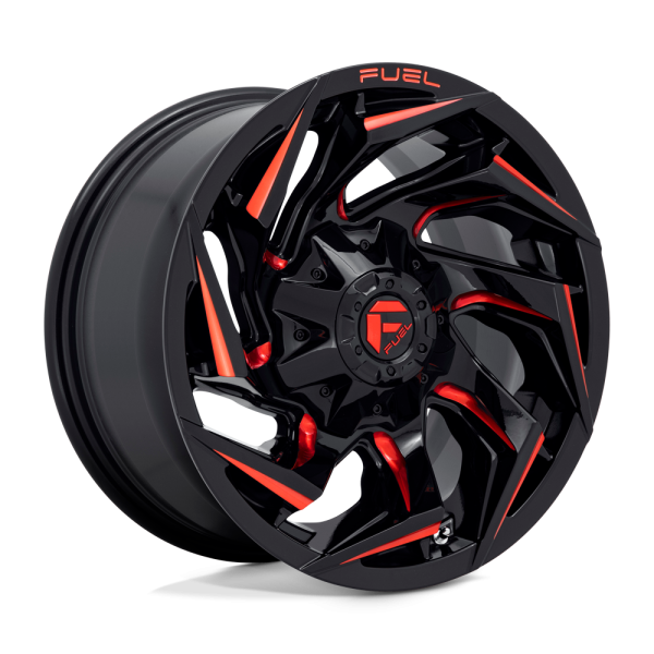 17" FUEL WHEELS D755 REACTION GLOSS BLACK WITH CANDY RED MILLING CROSSOVER SUV RIMS