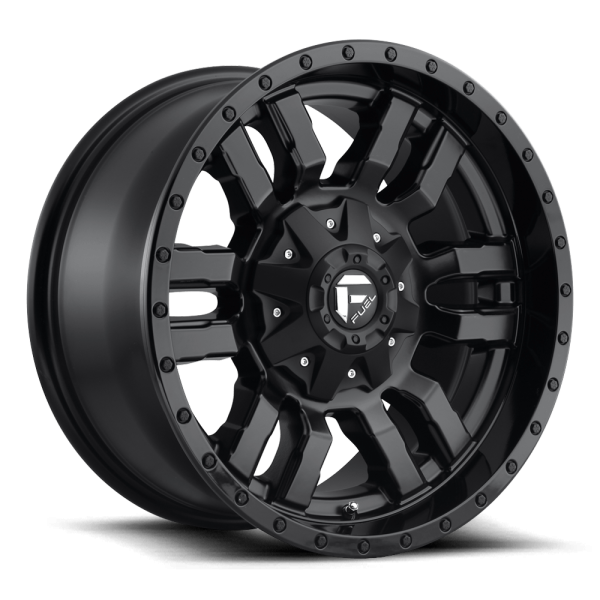 18" FUEL WHEELS D596 SLEDGE MATTE BLACK WITH GLOSS BLACK LIP OFF-ROAD RIMS