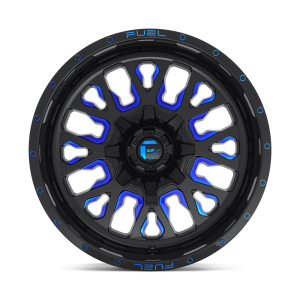 18" FUEL WHEELS D645 STROKE GLOSS BLACK WITH CANDY BLUE OFF-ROAD RIMS - Image 3